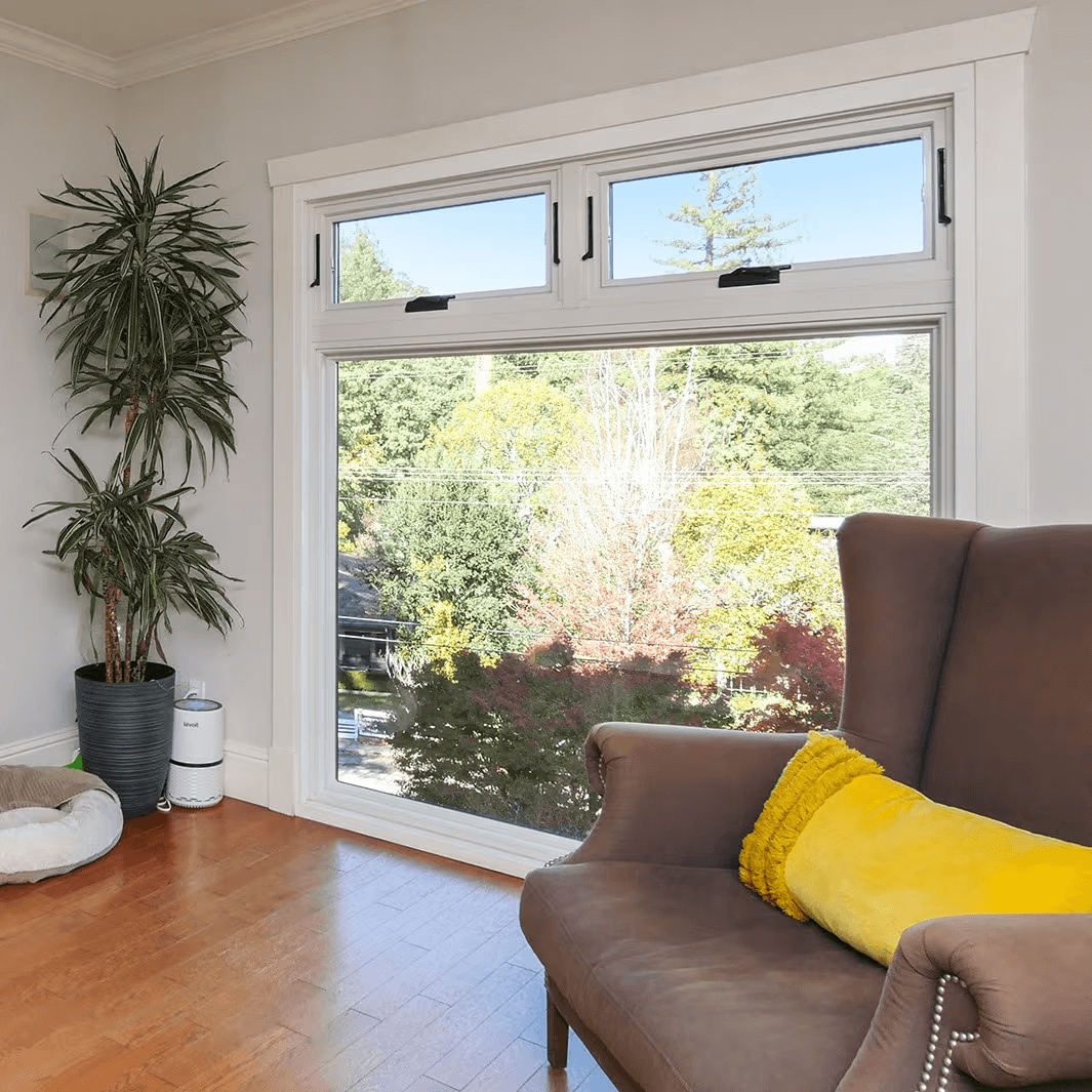 Awning window in a sunny living room